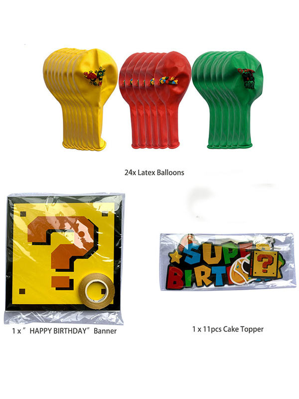 Décoration d'anniversaire Mario Super Bros pour enfants, fournitures de  fête de dessin animé, autocollants de
